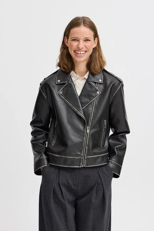 B.YOUNG RELAXED AGED FAUX LEATHER JACKET