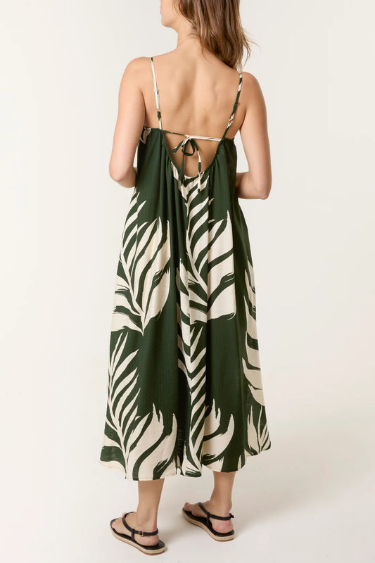 LEONA STRAPPY LEAF MIDI DRESS