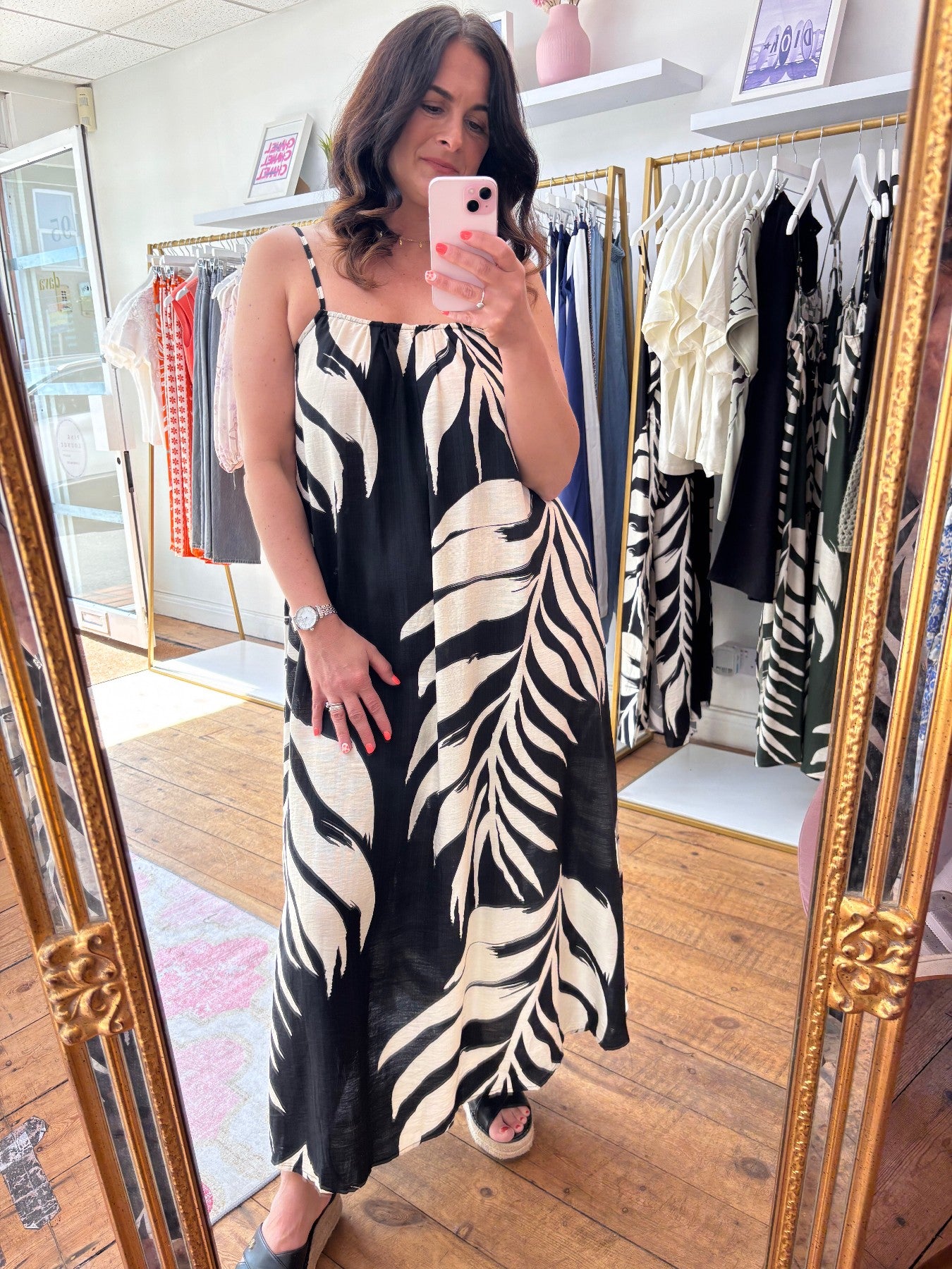 LEONA STRAPPY LEAF MIDI DRESS