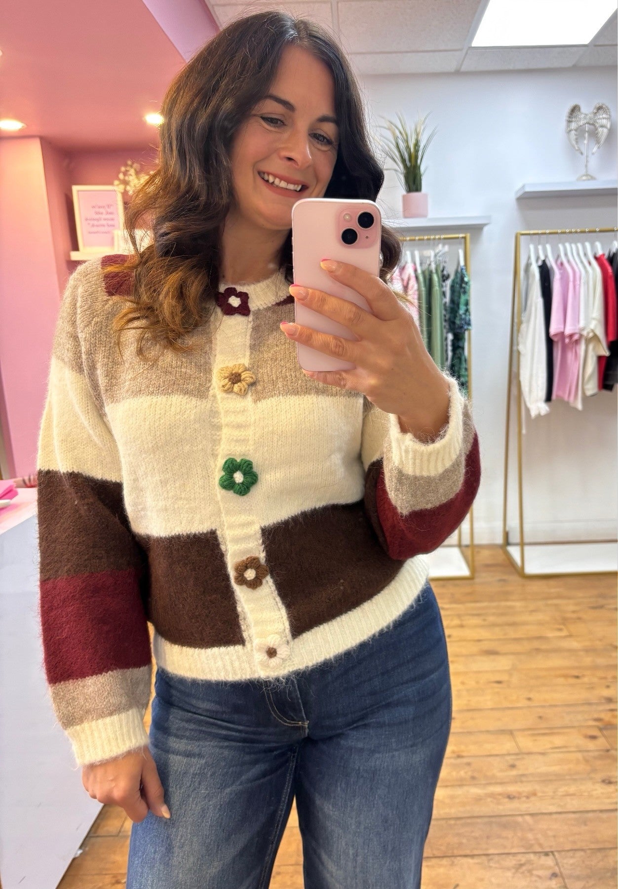 FLORA STRIPED FLOWER BUTTON CARDI