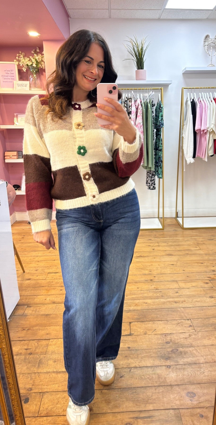 FLORA STRIPED FLOWER BUTTON CARDI