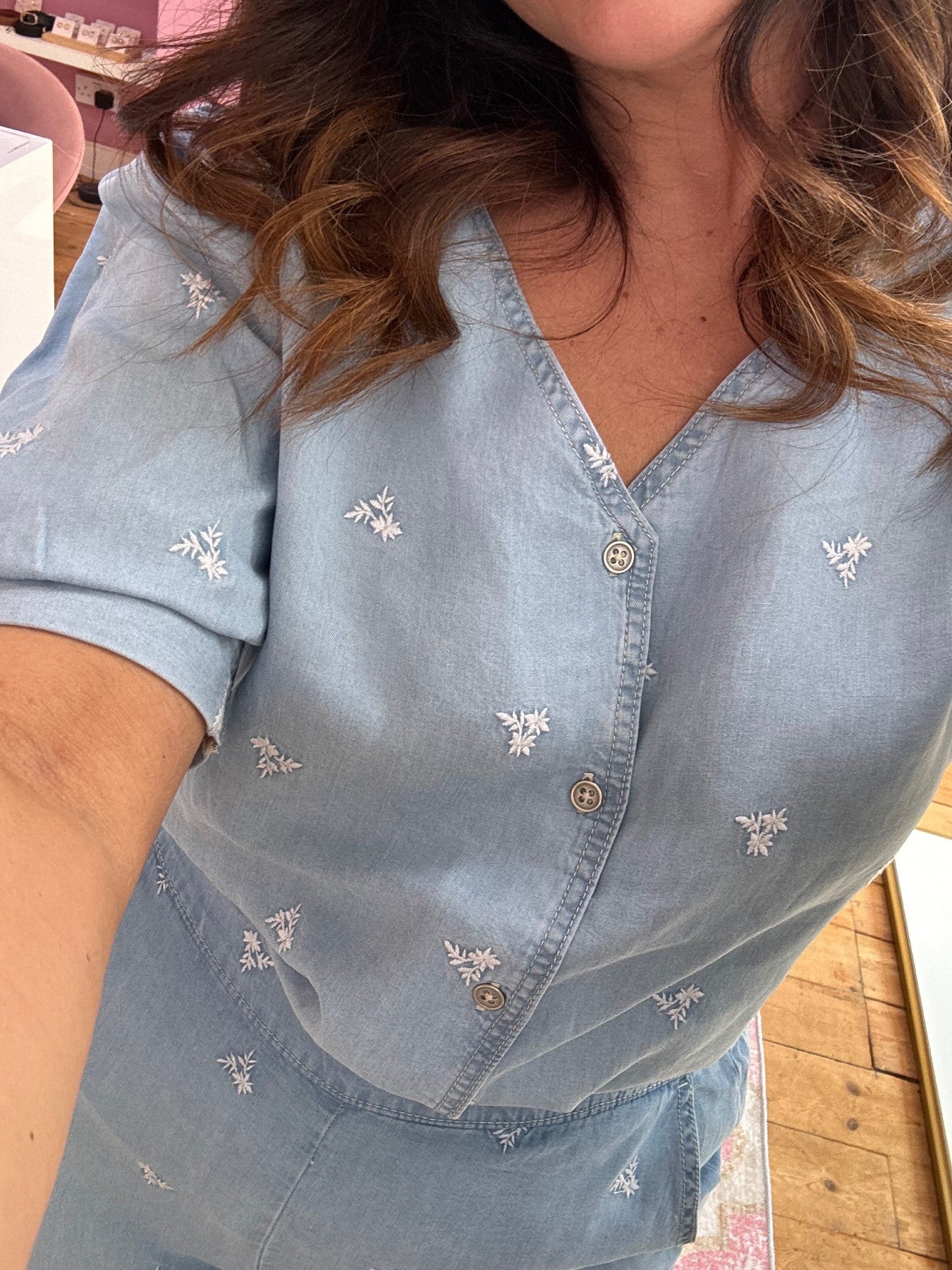B YOUNG DENIM LOOK BUTTON BLOUSE