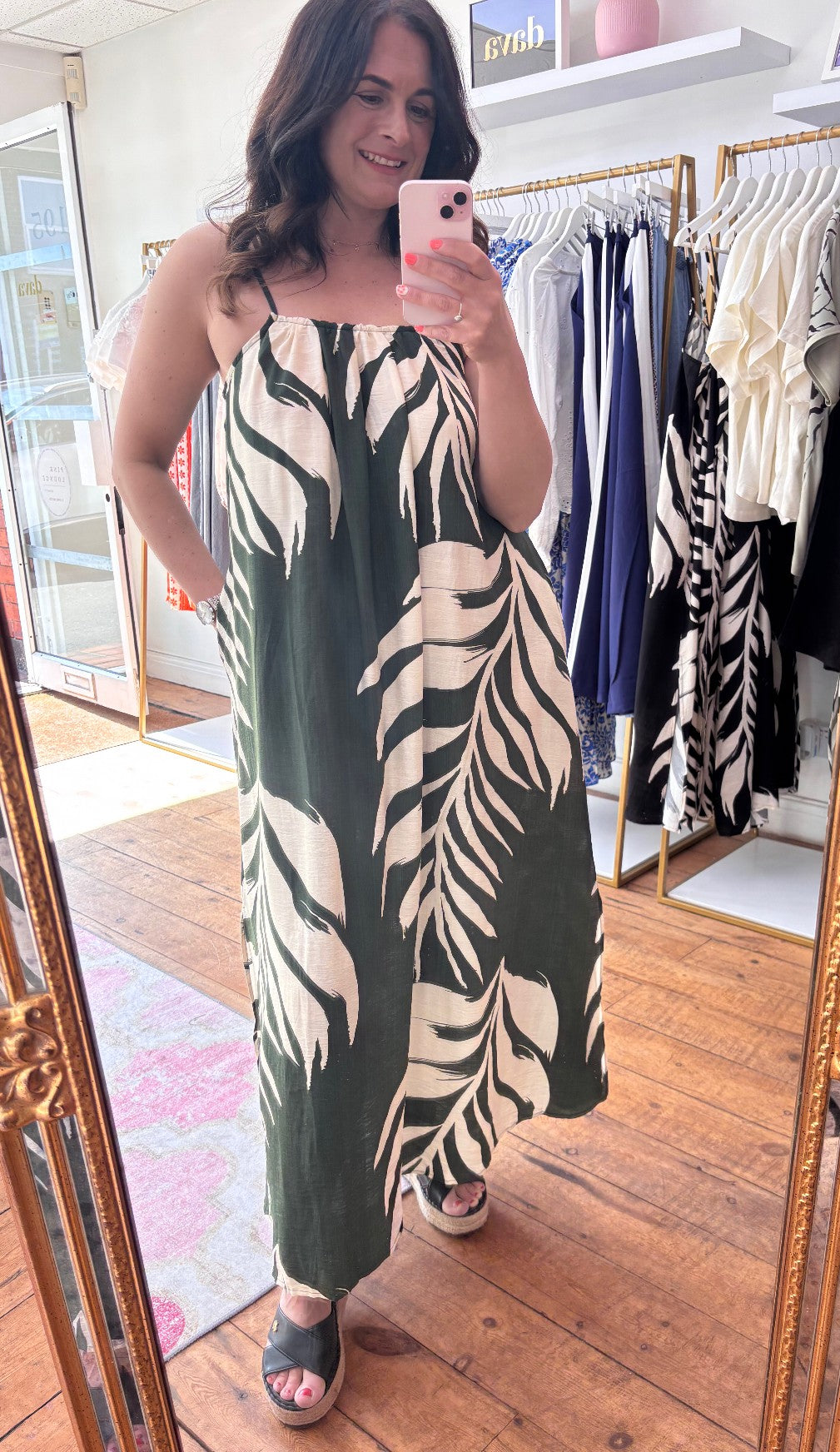 LEONA STRAPPY LEAF MIDI DRESS