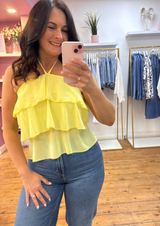 LEMON RUFFLE HALTER TOP
