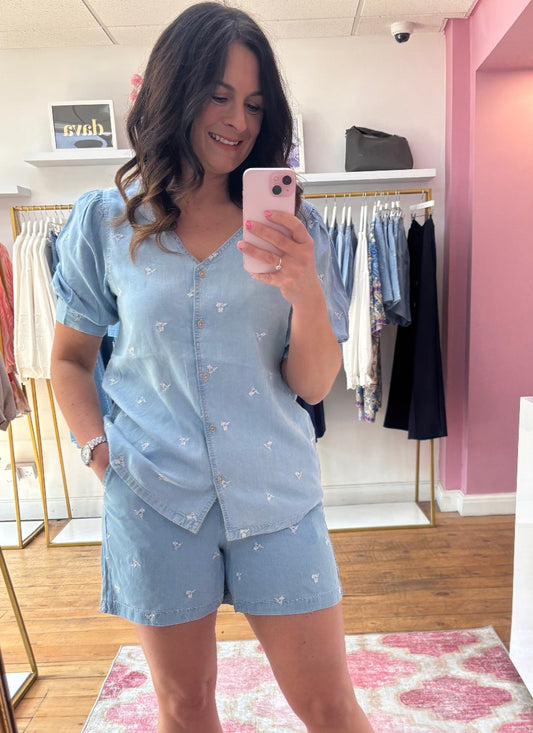 B YOUNG DENIM LOOK BUTTON BLOUSE